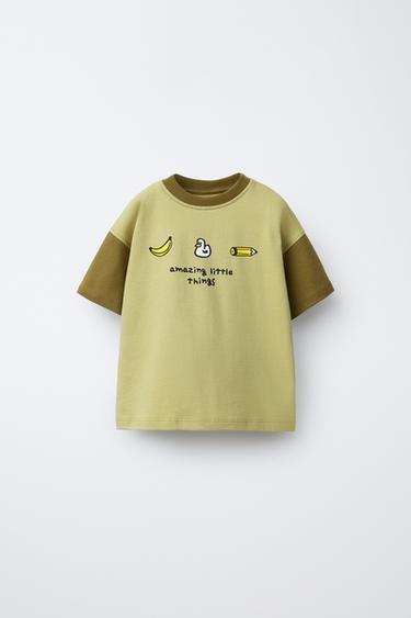 Zara Футболка с контрастными рукавами и принтом