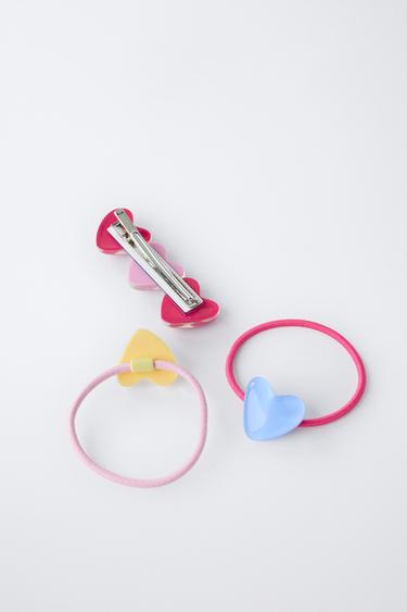 Zara Набор: заколка и резинки для волос «сердечки»
