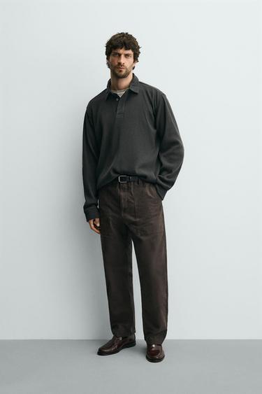 Zara Поло из рельефного трикотажа с комбинированным воротником