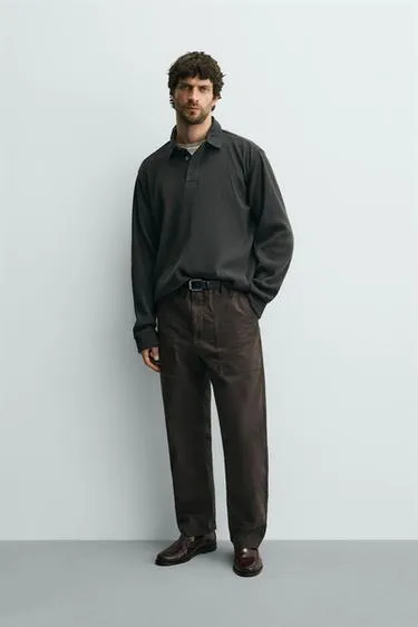 Поло из рельефного трикотажа с комбинированным воротником