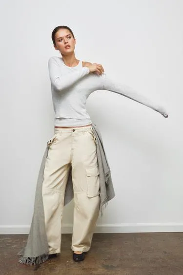 Двойная футболка в рубчик