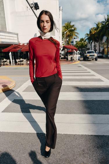 Zara Хлопковая футболка с длинными рукавами