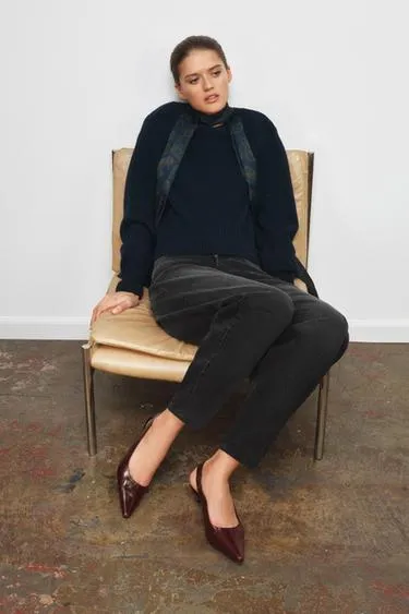 Кожаные туфли-мюли на каблуке- Заказать в России