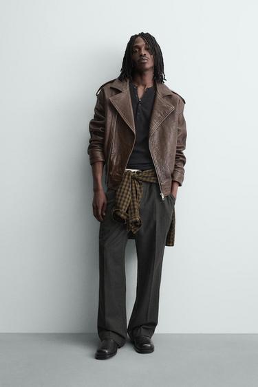 Zara Кожаная куртка оверсайз в байкерском стиле