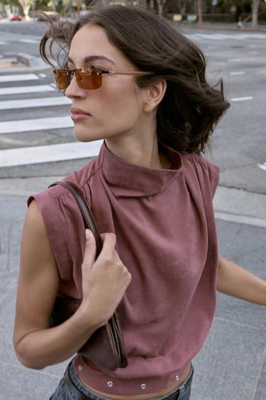 Zara Топ из искусственной замши с пряжкой