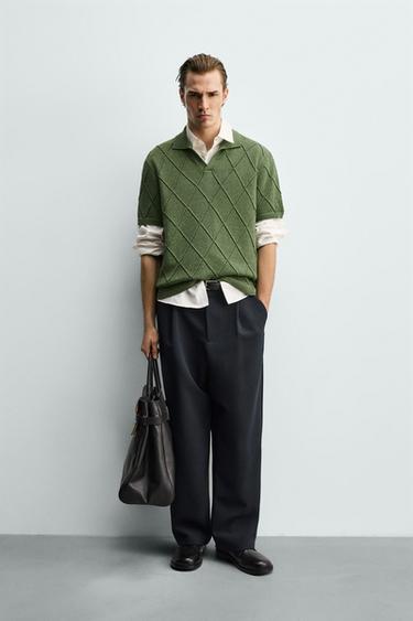 Zara Поло с текстурным узором и прозрачной вязкой купить с доставкой.