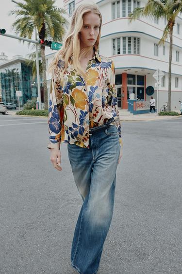 Zara Атласная блузка с принтом купить с доставкой.