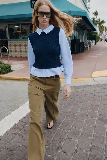 Комбинированная рубашка из поплина- Заказать в России