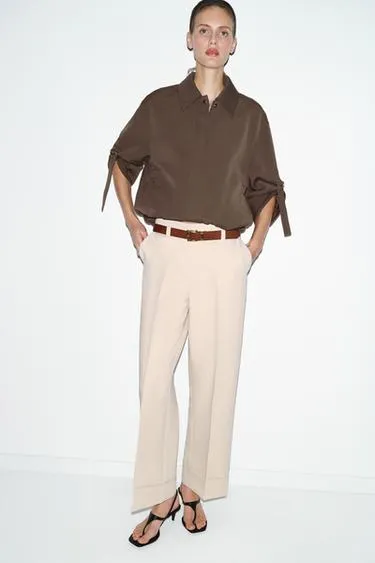 Брюки с отворотами и ремнем- Заказать в России