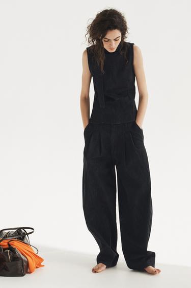 Zara Джинсовый топ TRF с горловиной халтер и завязками