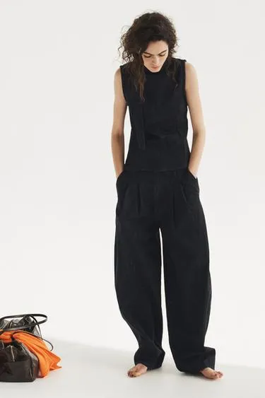 Джинсовый топ TRF с горловиной халтер и завязками