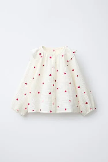 Рубашка с текстурой и вышивкой «сердечки»