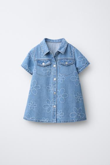 Zara Джинсовое платье с цветочным узором