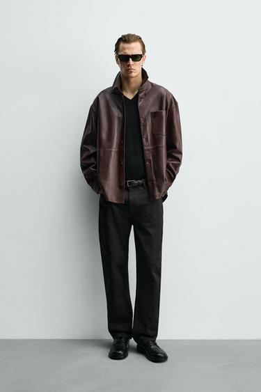 Zara Куртка-рубашка из кожи