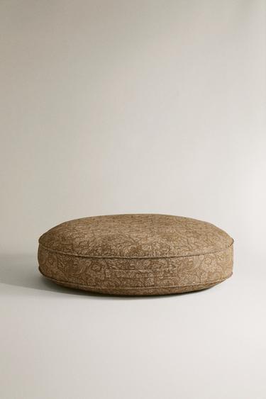 Круглый пуф для домашних животных с чехлом из конопли и принтами цветочных мотивов- Заказать в России