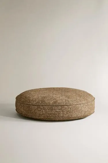 Круглый пуф для домашних животных с чехлом из конопли и принтами цветочных мотивов- Заказать в России