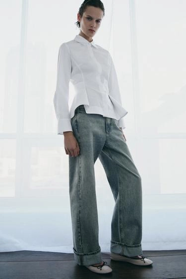 Рубашка с воланом из коллекции zw из хлопкового поплина