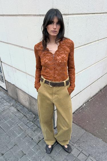 Zara Кружевной топ с пуговицами