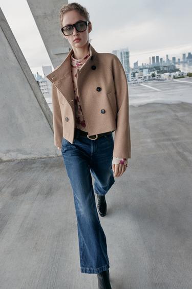 Zara Короткое двубортное пальто с воротником-стойкой