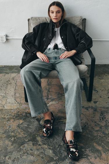 Zara Мокасины из кожи с животным принтом