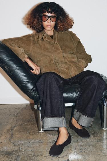 Zara Балетки из бархата с бантом