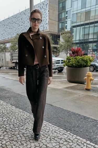 Zara Короткое двубортное пальто с высоким воротником