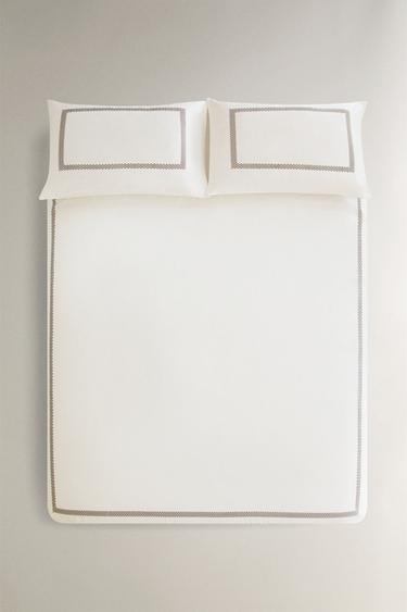 Zara Двуспальный комплект из сатина с геометрической вышивкой купить с доставкой.
