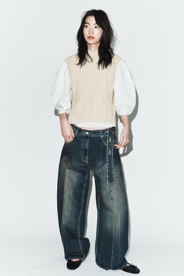 Zara Комбинированная футболка с жилетом купить с доставкой.