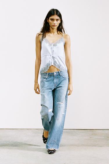 Zara Джинсы TRF BOYFRIEND с сердцами и средней посадкой