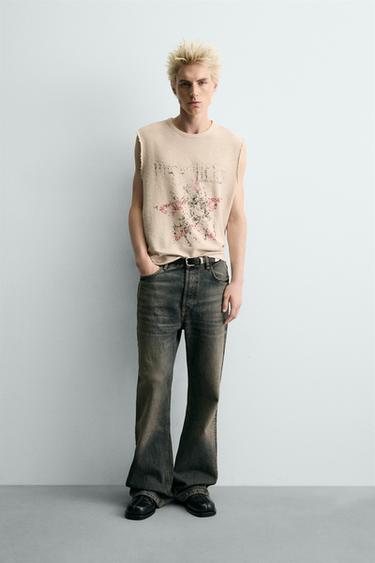 Zara Трикотажная майка с контрастным принтом купить с доставкой.