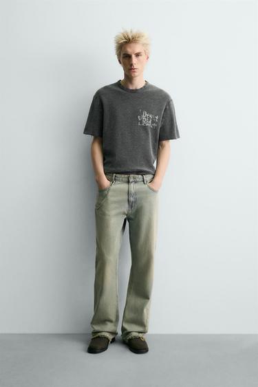 Zara Трикотажная футболка с контрастным принтом купить с доставкой.