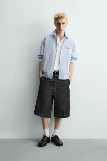 Рубашка в полоску с текстовым принтом- Заказать в России