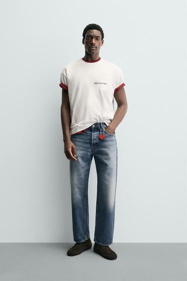 Zara Футболка с карманом и надписью