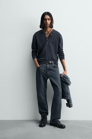 Zara Футболка с воротником на пуговицах вафельного плетения — LIMITED EDITION