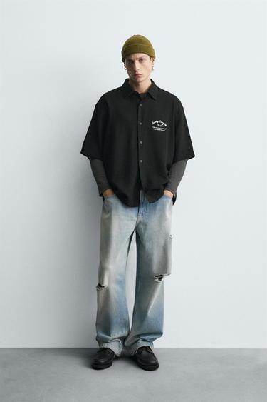 Zara Рубашка с вышивкой и летящими линиями