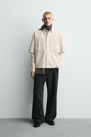 Zara Рубашка с текстурой и карманами