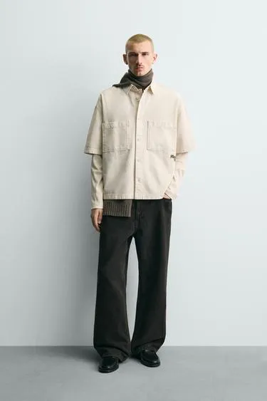 Zara Рубашка с текстурой и карманами