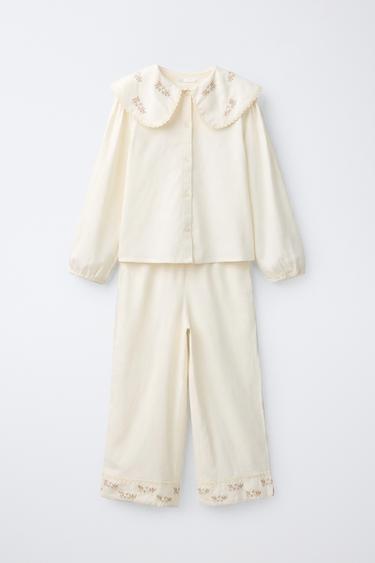 Zara 6-14 лет/ пижама с вышитыми цветами купить с доставкой.