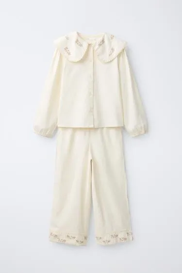 6-14 лет/ пижама с вышитыми цветами- Заказать в России