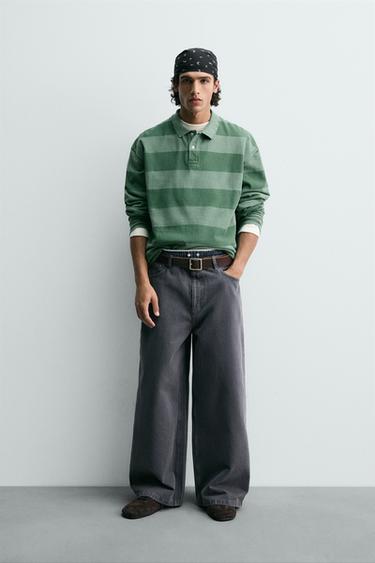 Поло пике в полоску с эффектом стирки