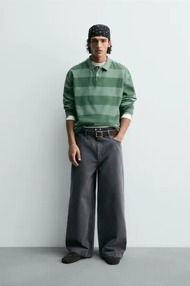 Поло пике в полоску с эффектом стирки- Заказать в России