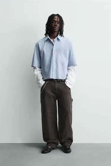 Рубашка в полоску с контрастом- Заказать в России