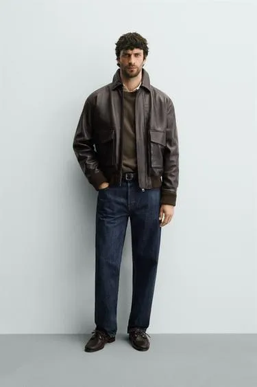 Куртка кожаная с карманами- Заказать в России