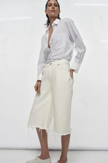 Рубашка в полоску с контрастным воротником ZW COLLECTION