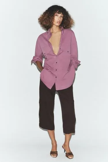 Рубашка оверсайз с воротником-стойкой