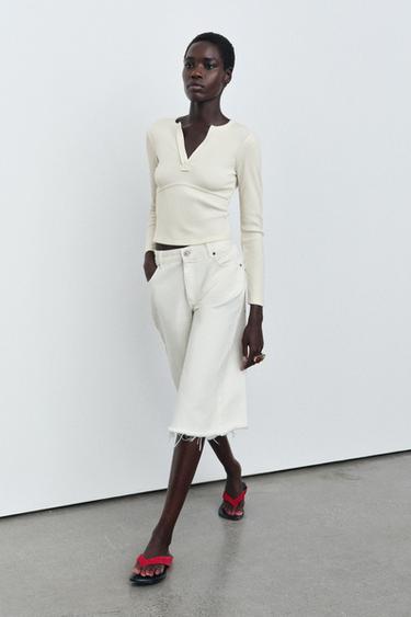 Zara Футболка в рубчик с длинными рукавами