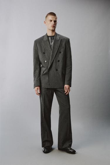 Zara Полуприлегающий пиджак в полоску с двубортной застежкой