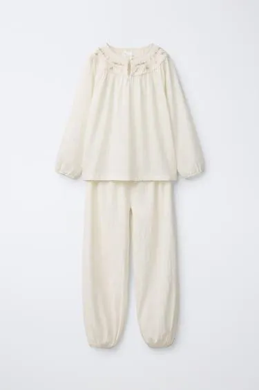 Пижама с рукавами 6-14 лет / вышитый цветочный узор- Заказать в России