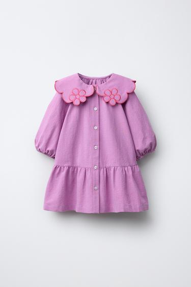 Zara Платье в клетку виши с цветочным воротником купить с доставкой.