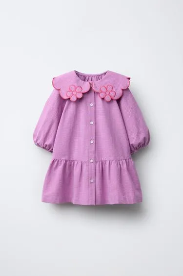 Платье в клетку виши с цветочным воротником- Заказать в России